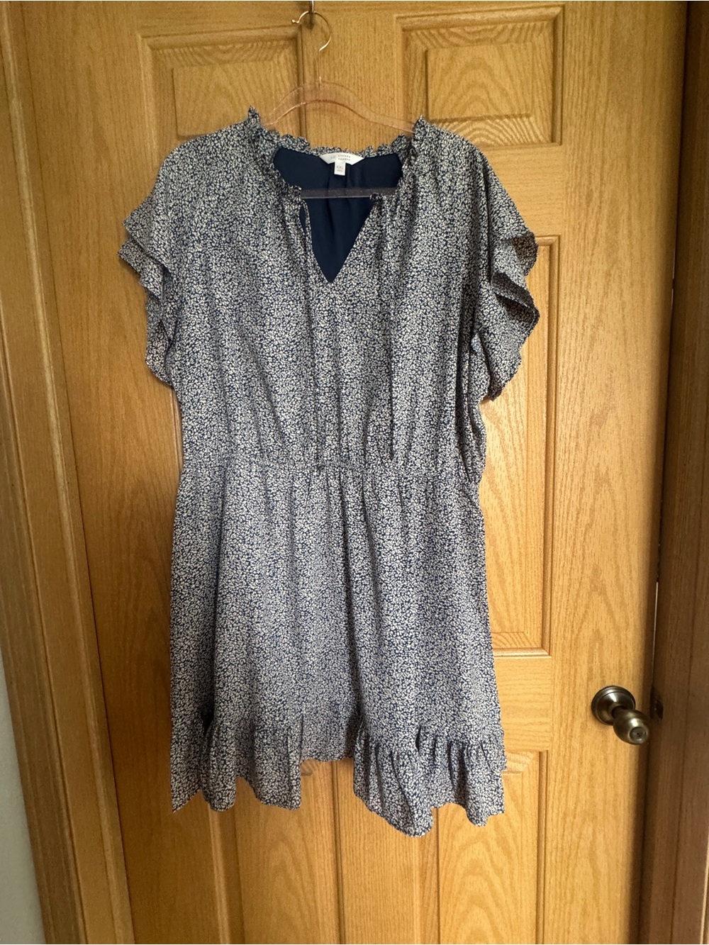 LC Lauren Conrad Floral Ruffle Tiered Mini Dress - Navy Blue & White XXL